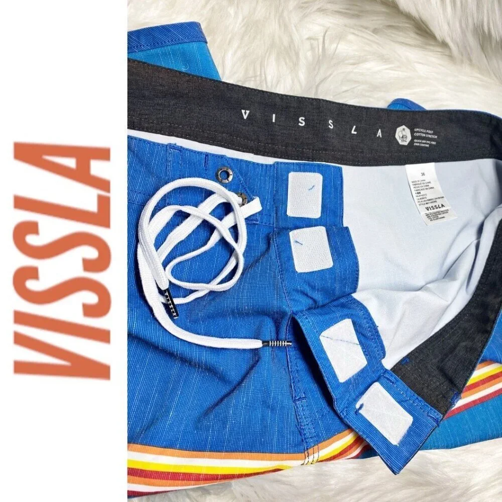 VISSLA Striped‎ Board Shorts Swim Trunks Blue Men's, Size 36
